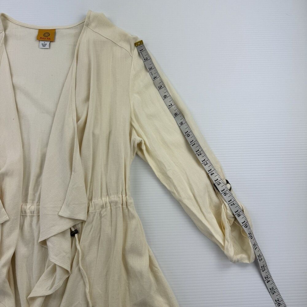 Ruby Rd Ivory Drape Front Cardigan Jacket Linen Blend Boho Size L Minimalist - Picture 14 of 14